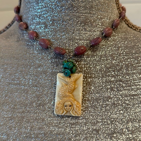 Mermaid Pendant Semi Precious Beaded Choker New With Tags - Picture 2 of 11